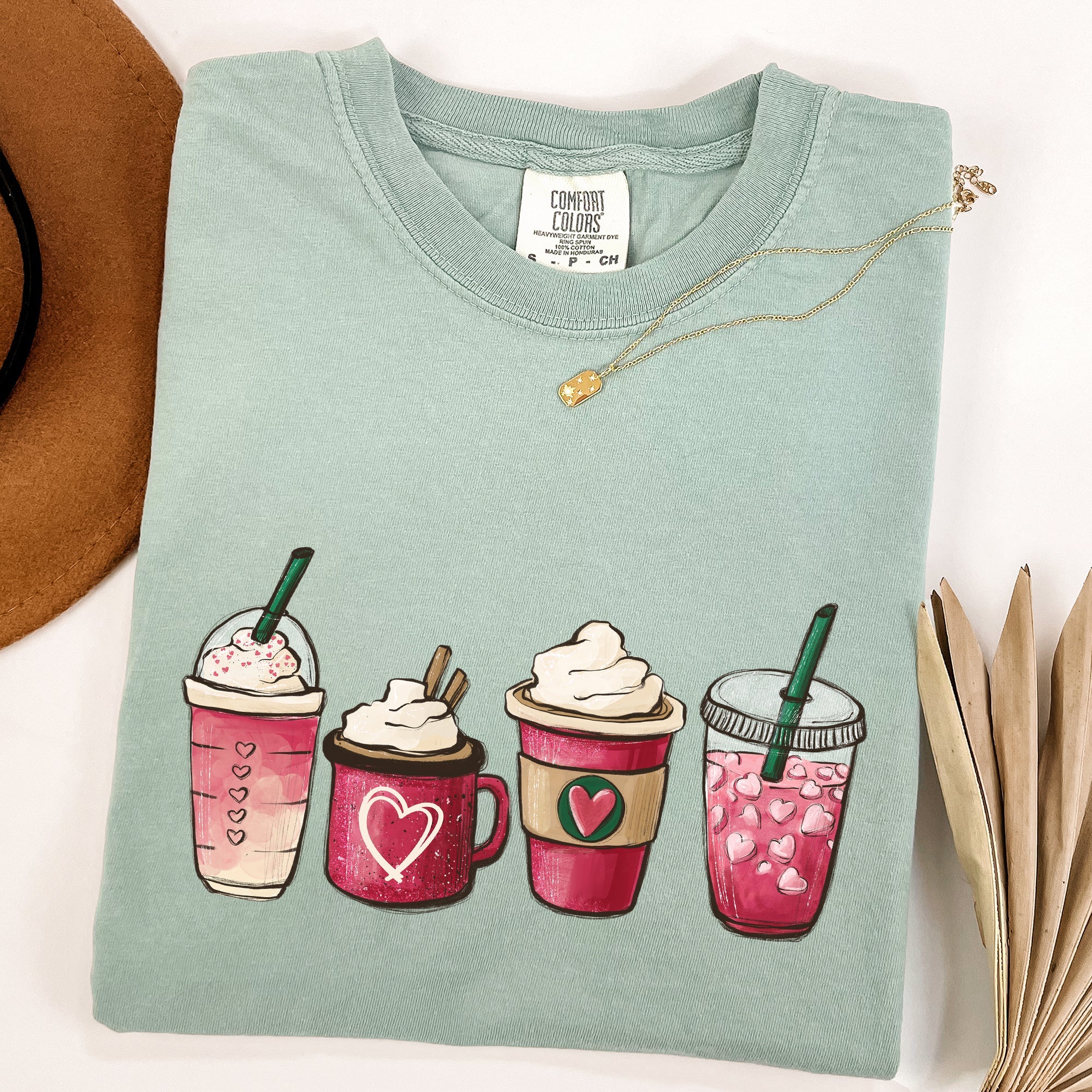 Valentine's Coffee and Drinks Cozy Vintage Coffee Lovers Theme Cafe Romance Latte Mug Artwork Comfort Colors Tee