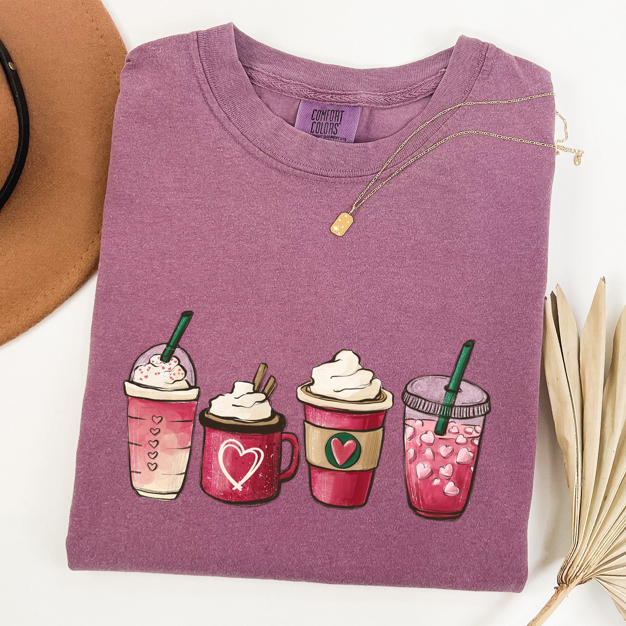 Valentine's Coffee and Drinks Cozy Vintage Coffee Lovers Theme Cafe Romance Latte Mug Artwork Comfort Colors Tee