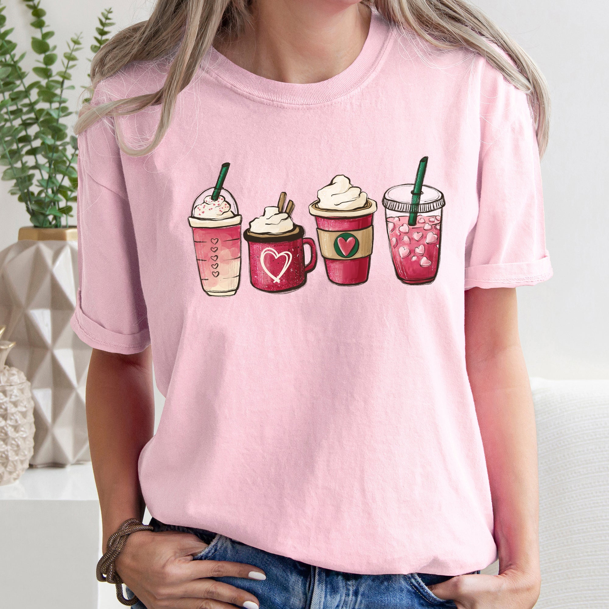 Valentine's Coffee and Drinks Cozy Vintage Coffee Lovers Theme Cafe Romance Latte Mug Artwork Comfort Colors Tee