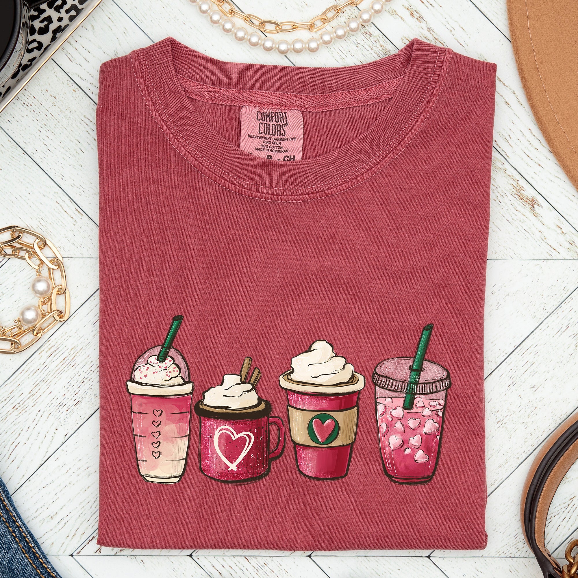 Valentine's Coffee and Drinks Cozy Vintage Coffee Lovers Theme Cafe Romance Latte Mug Artwork Comfort Colors Tee