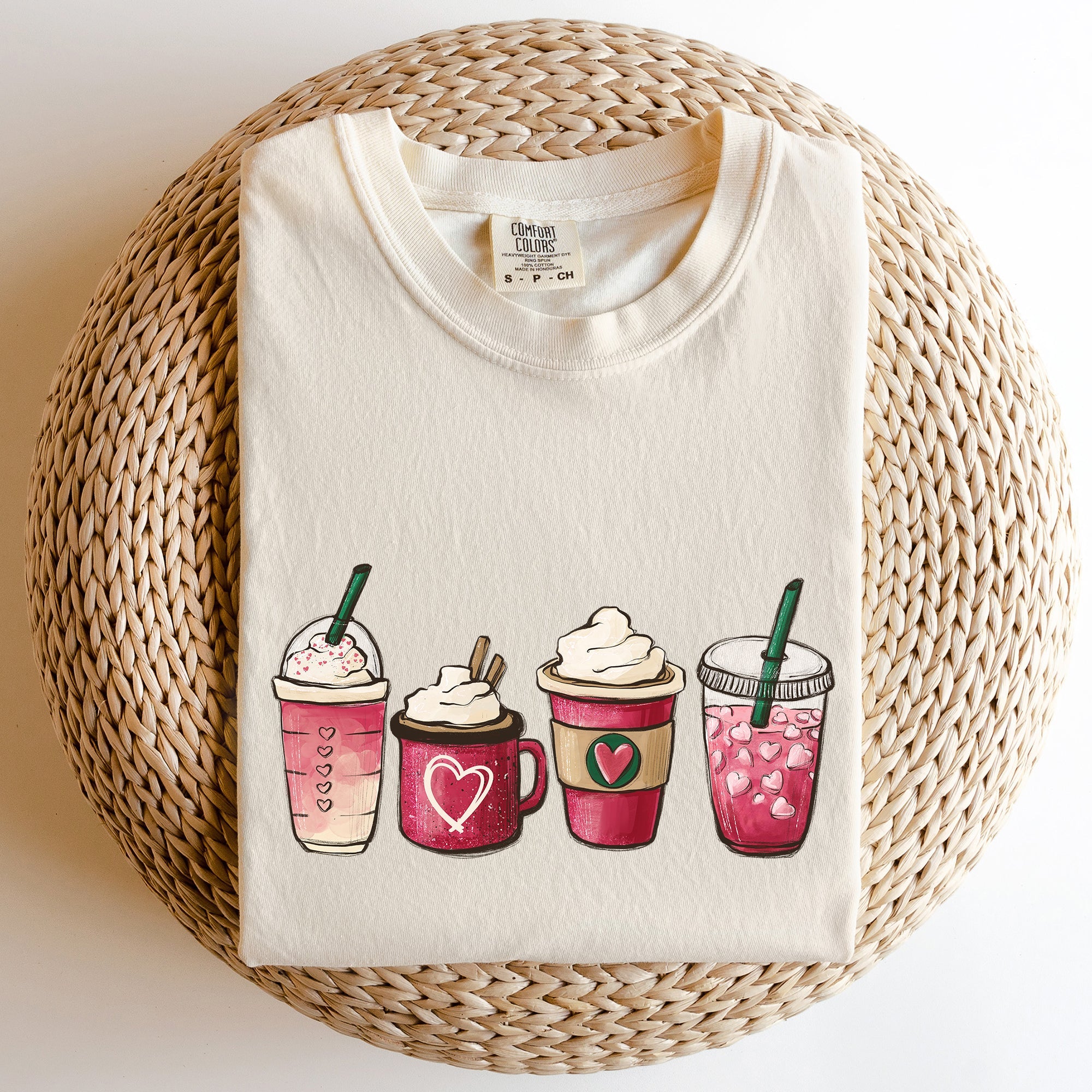 Valentine's Coffee and Drinks Cozy Vintage Coffee Lovers Theme Cafe Romance Latte Mug Artwork Comfort Colors Tee