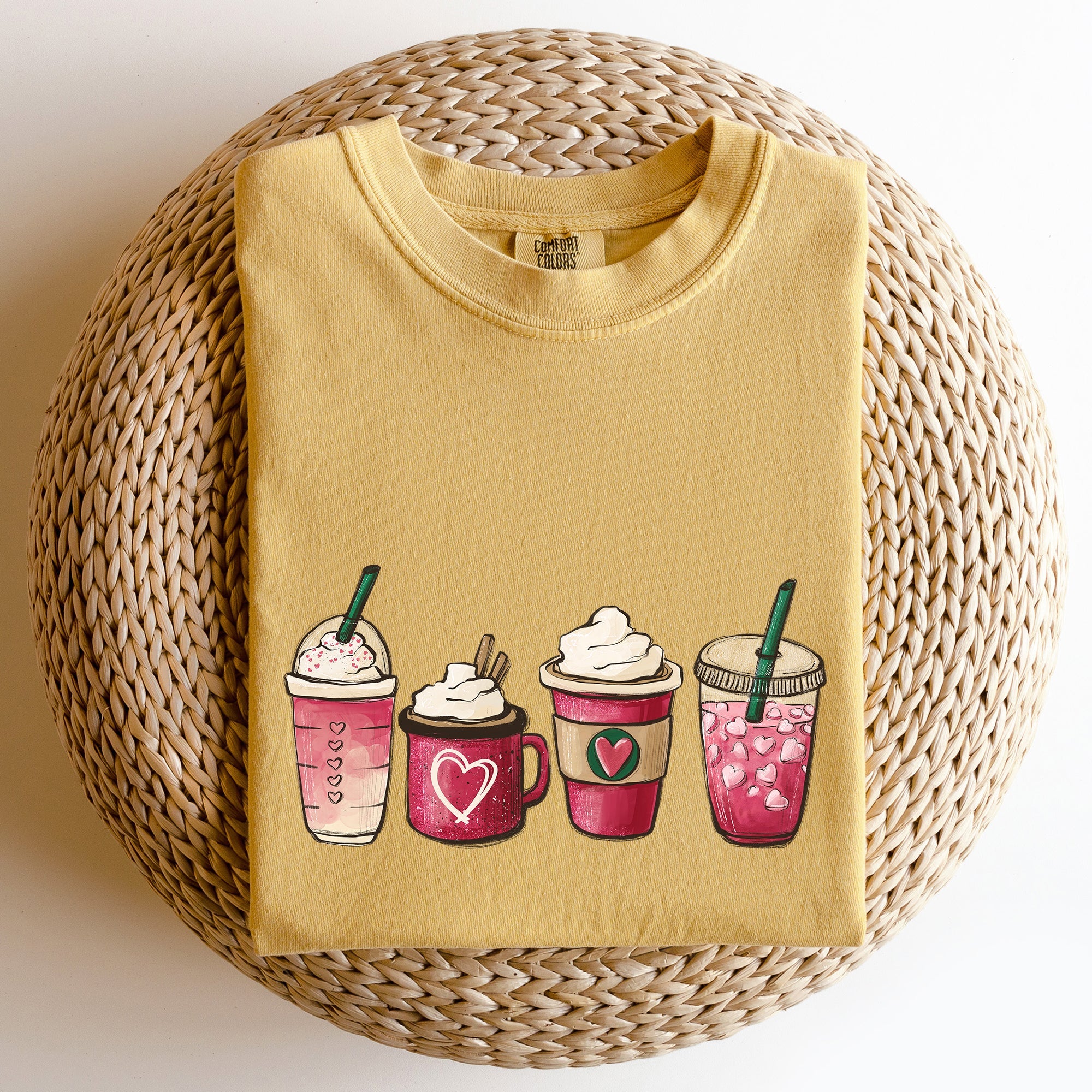 Valentine's Coffee and Drinks Cozy Vintage Coffee Lovers Theme Cafe Romance Latte Mug Artwork Comfort Colors Tee