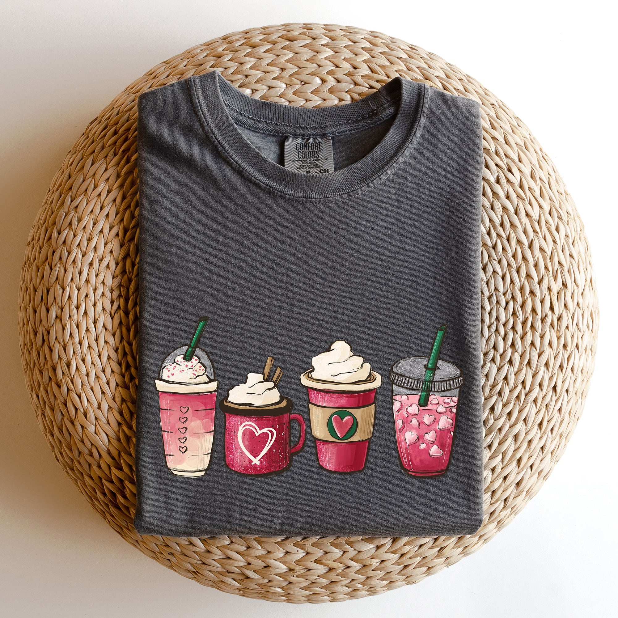 Valentine's Coffee and Drinks Cozy Vintage Coffee Lovers Theme Cafe Romance Latte Mug Artwork Comfort Colors Tee