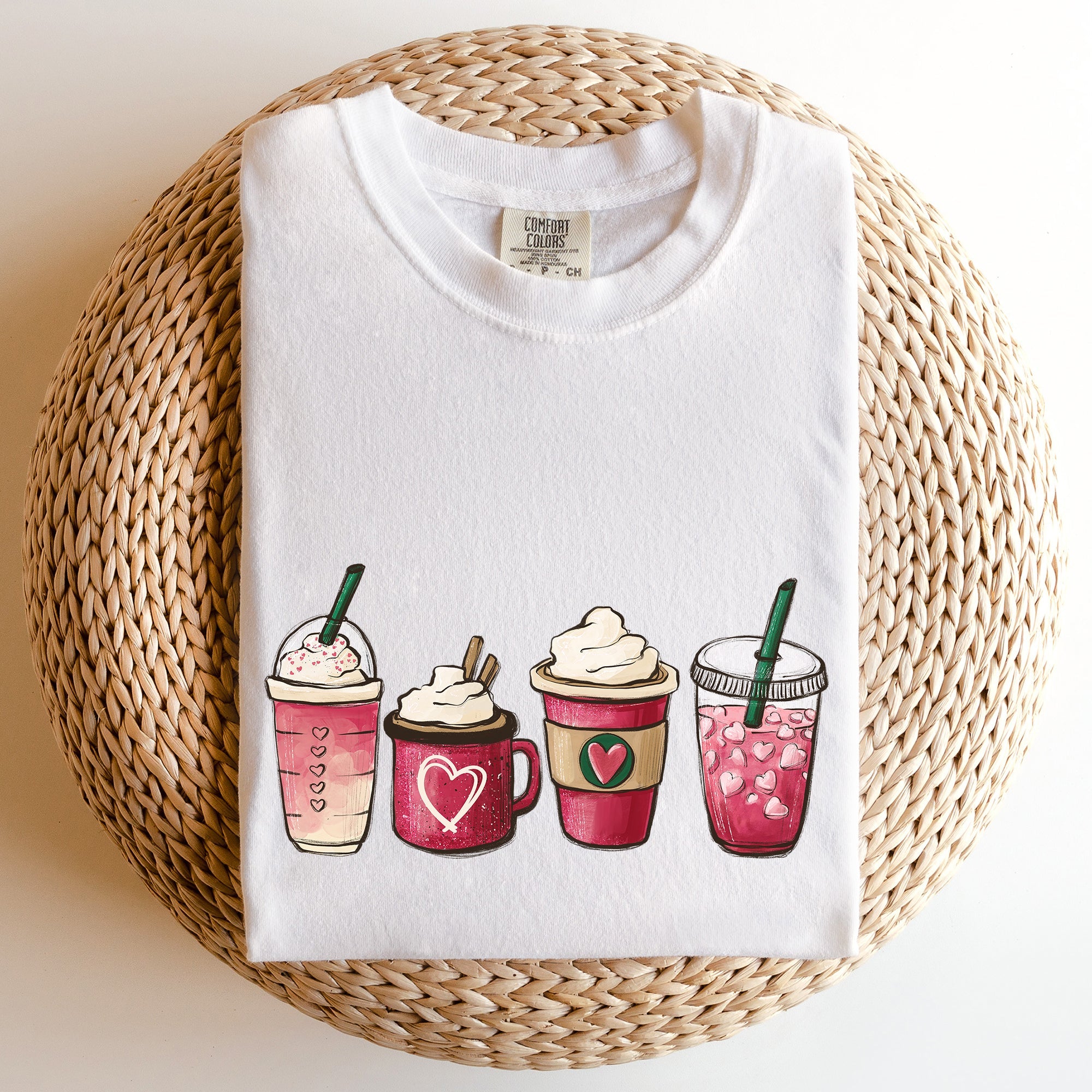 Valentine's Coffee and Drinks Cozy Vintage Coffee Lovers Theme Cafe Romance Latte Mug Artwork Comfort Colors Tee