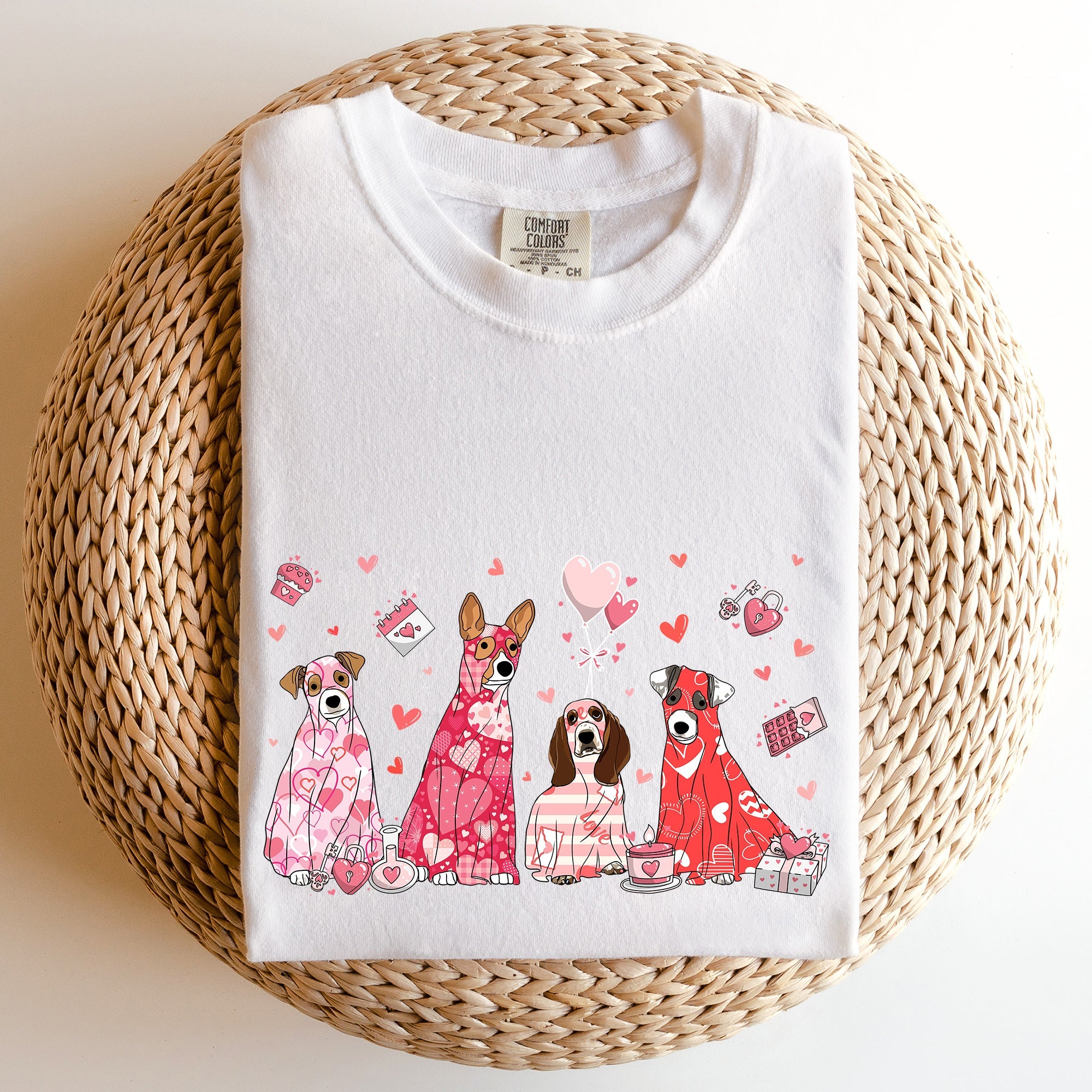 Valentine Ghost Dogs Nostalgic Valentine's Day Graphic Illustration Comfort Colors Tee
