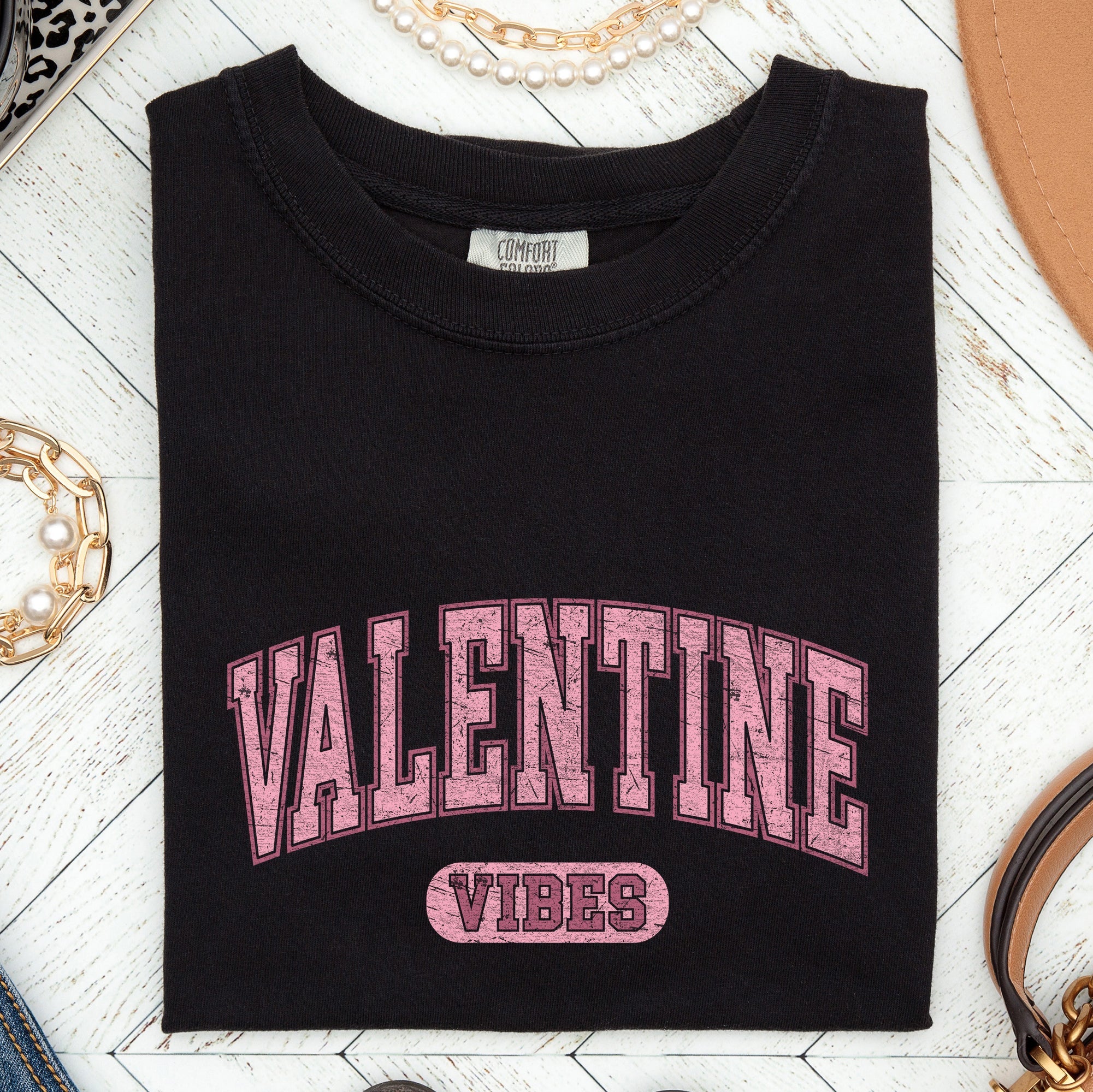 Valentine Vibes Collegiate Edition Vintage Charm For Lovers Of Classic Campus Style Comfort Colors Tee