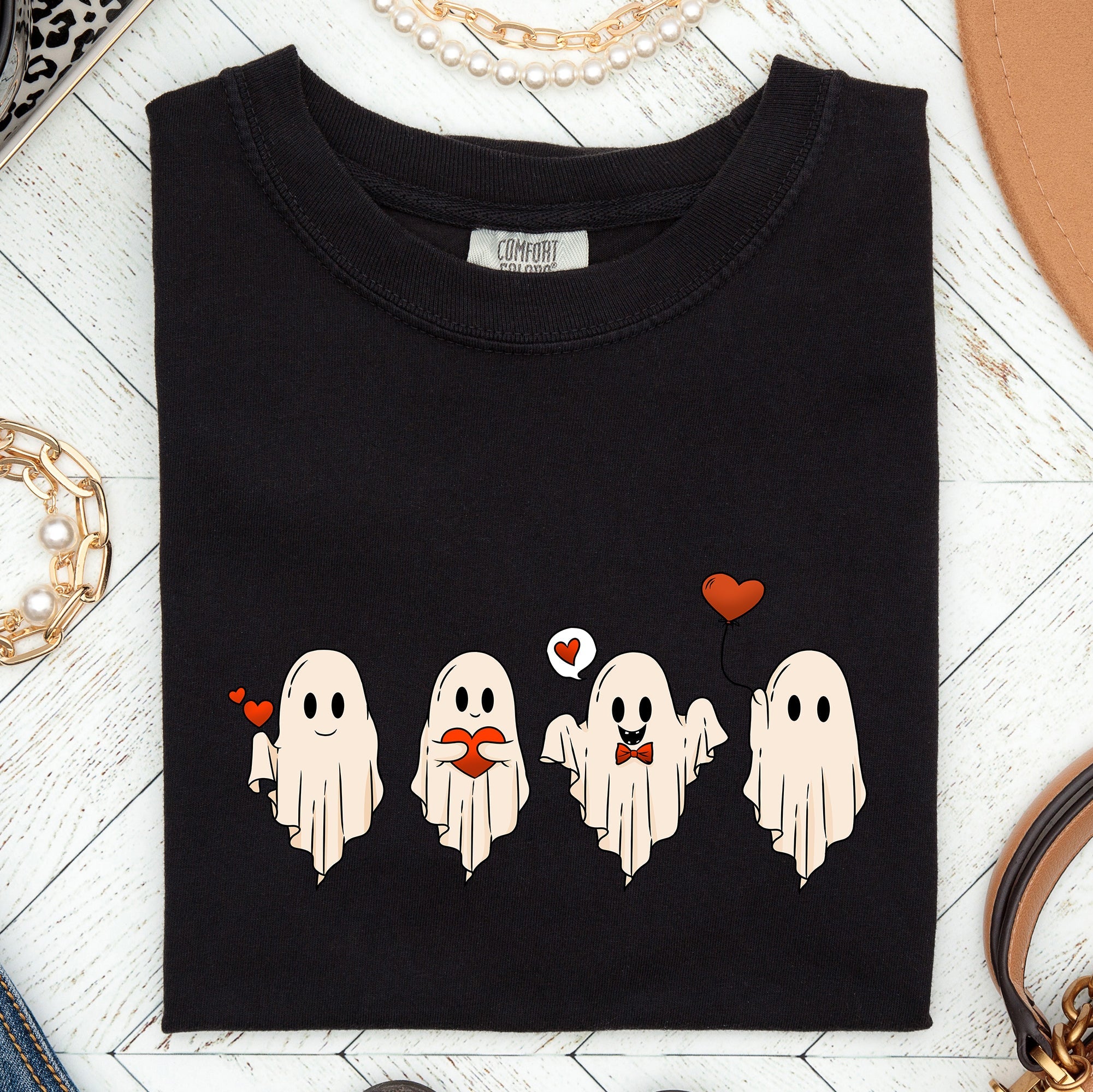 Valentine Ghosts, Love Vintage Script Typography for Valentine's Day Comfort Colors Tee