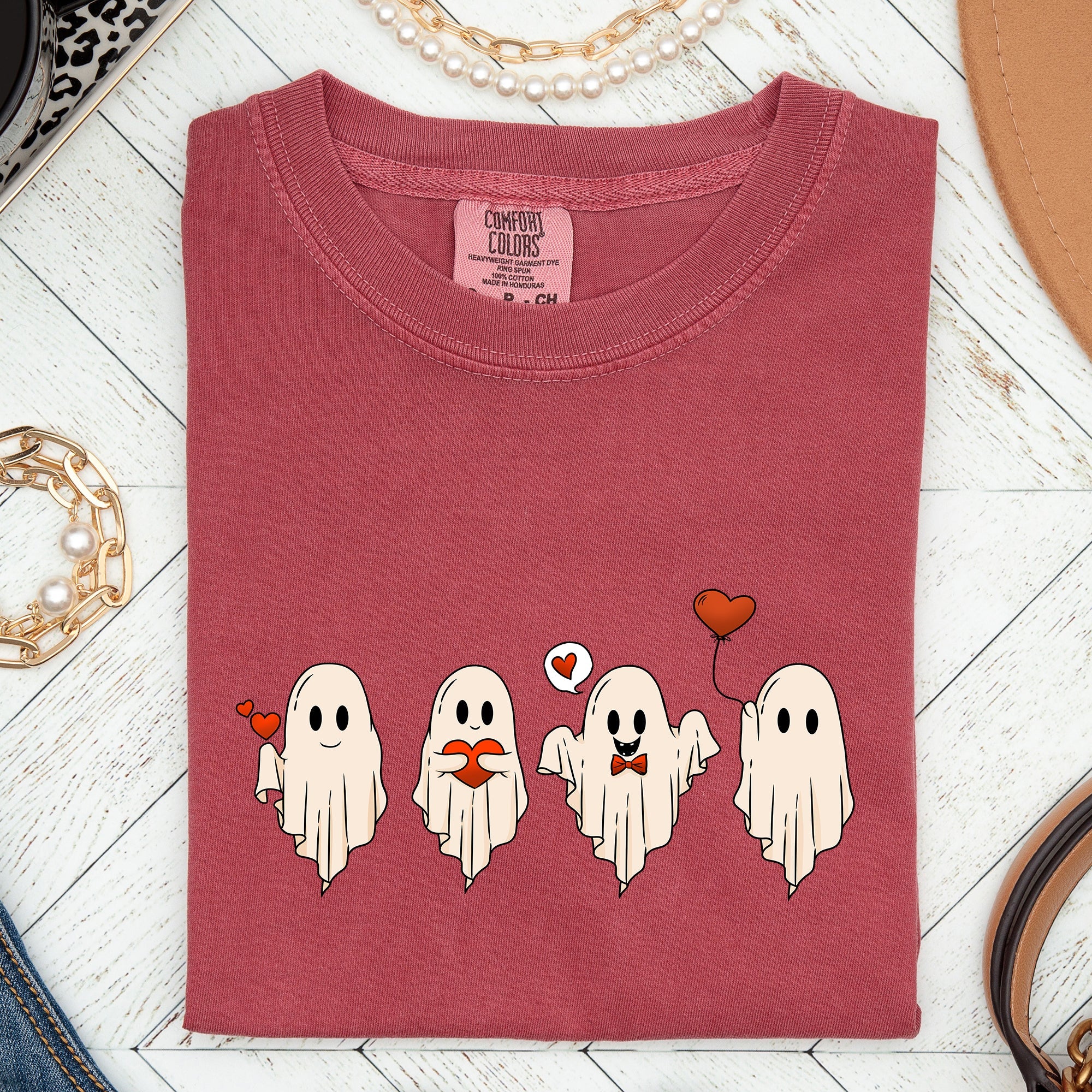 Valentine Ghosts, Love Vintage Script Typography for Valentine's Day Comfort Colors Tee