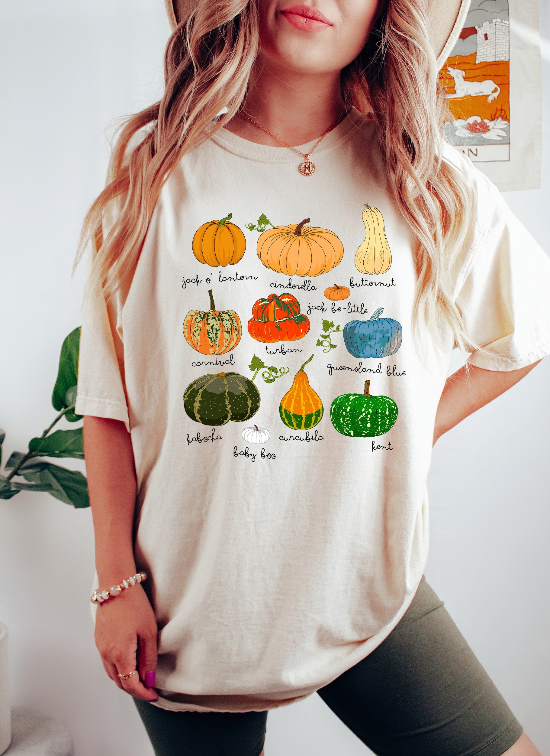 Pumpkins Varieties With Names Autumn Harvest Patchwork Floral Script Vintage Edition Comfort Colors Tee