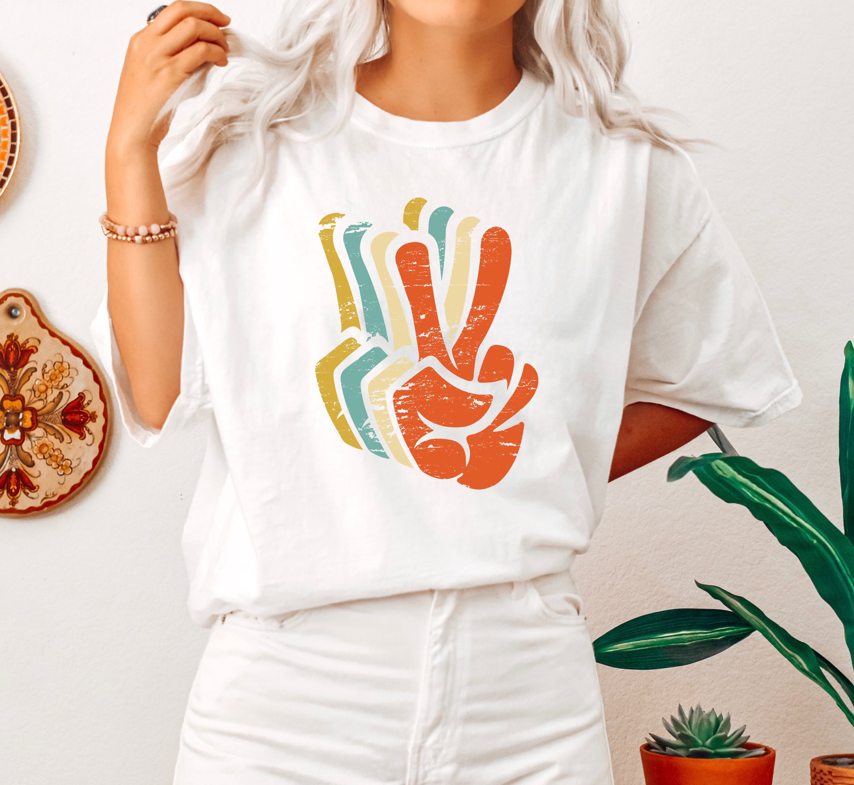 Retro Colors Peace Vintage Sunset Boho Graphic Design Edition Comfort Colors Tee