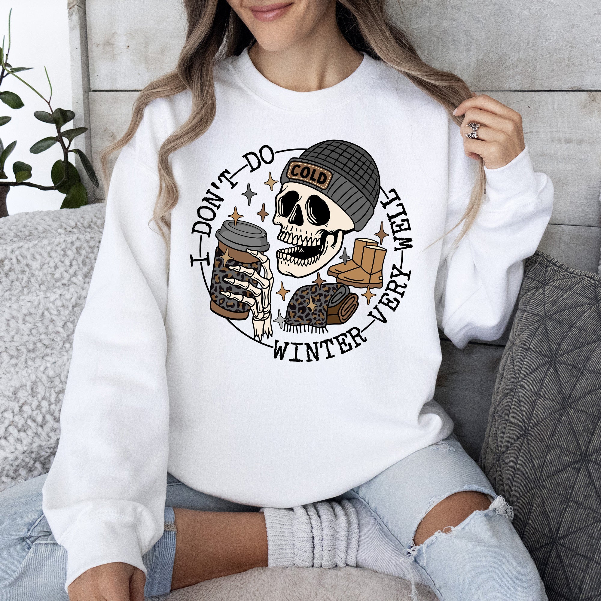 I Don't Do Winter Very Well Skeleton Freezing Cold Graphic Illustration Sweatshirt