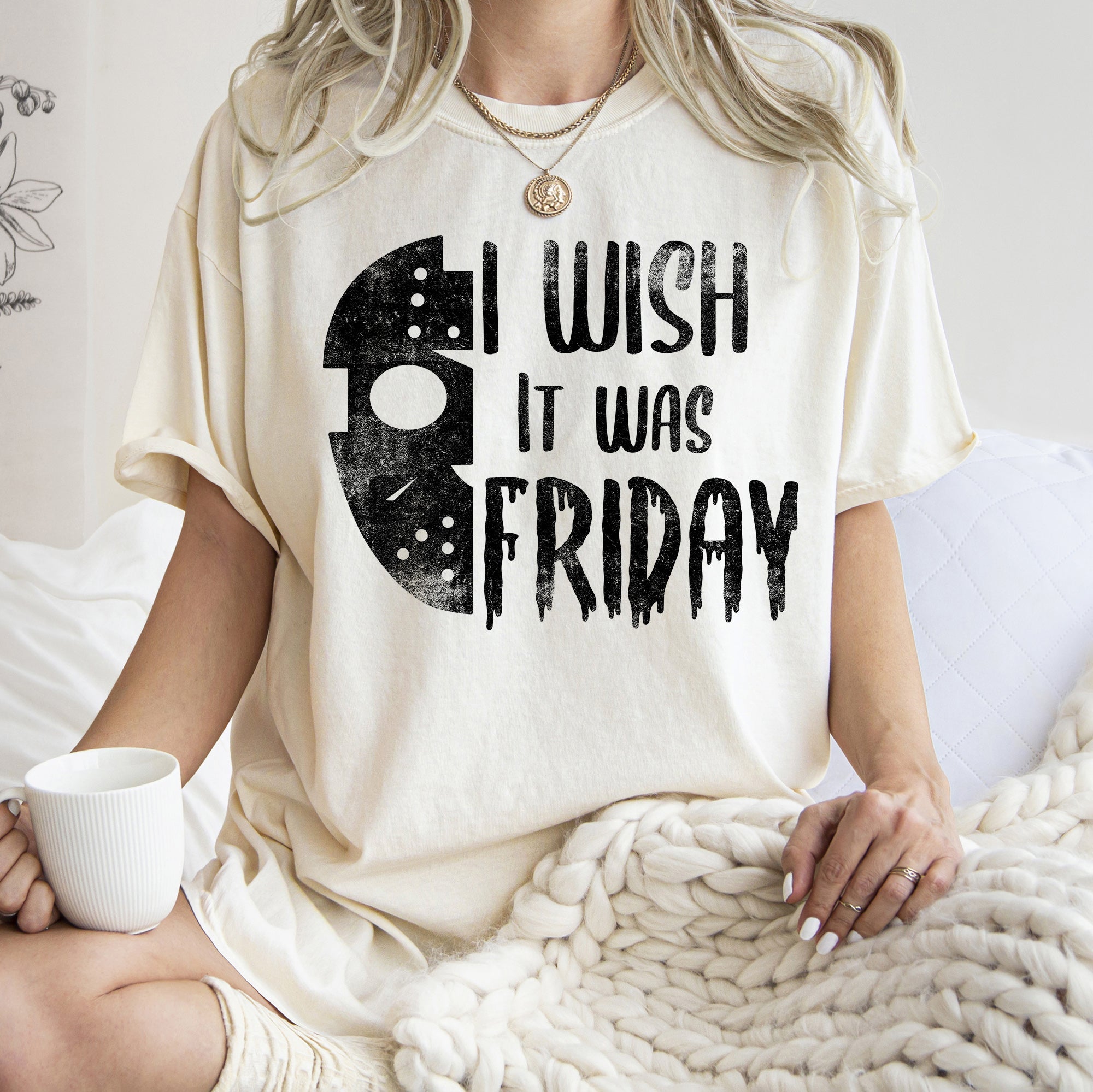 I Wish It Was Friday Retro Halloween Night Theme Vintage Style Artwork Comfort Colors Tee