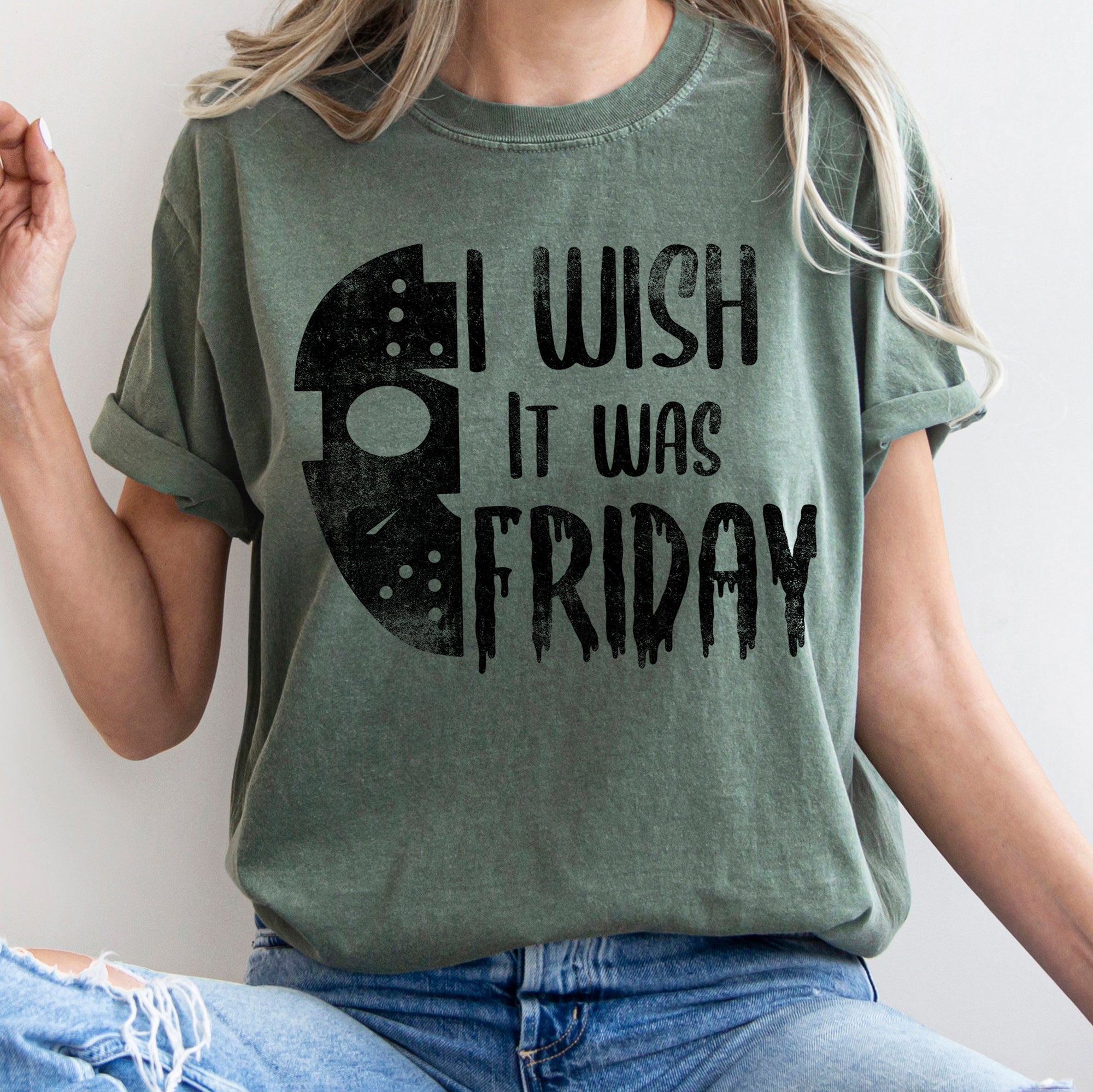 I Wish It Was Friday Retro Halloween Night Theme Vintage Style Artwork Comfort Colors Tee